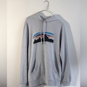 Patagonia Men's Light Gray Hoodie with Mountain Design